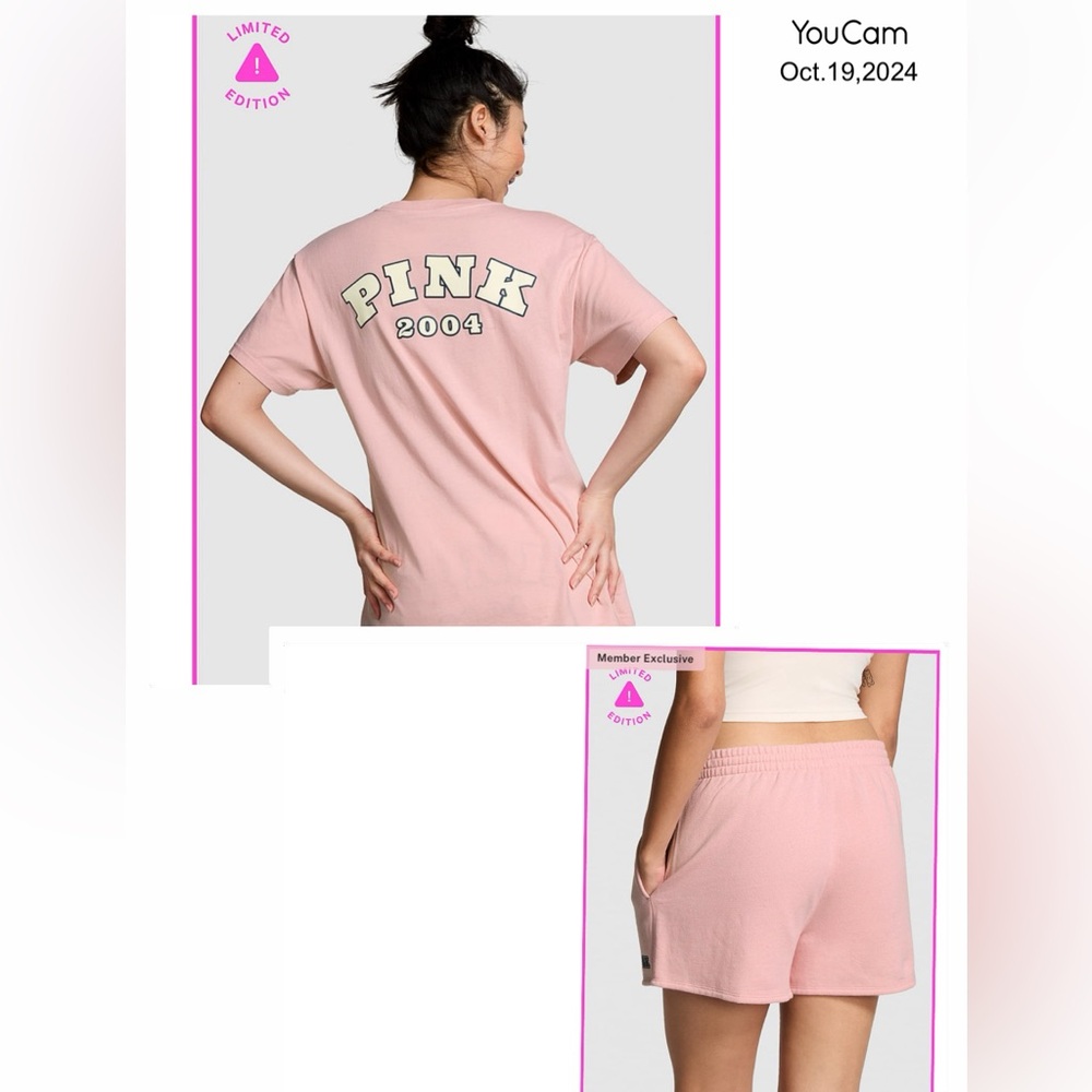 Pink Campus Cotton Tee & Ivy Fleece Campus Shorts in Limited-Edition Chalk Rose